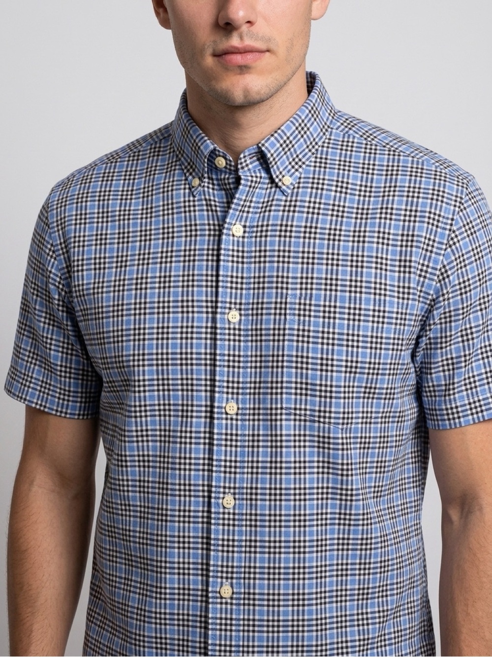 MEN'S DANIEL CREMIEUX XL BUTTON DOWN SHORT SLEEVE SHIRT BLUE/BLACK/WHITE PLAID